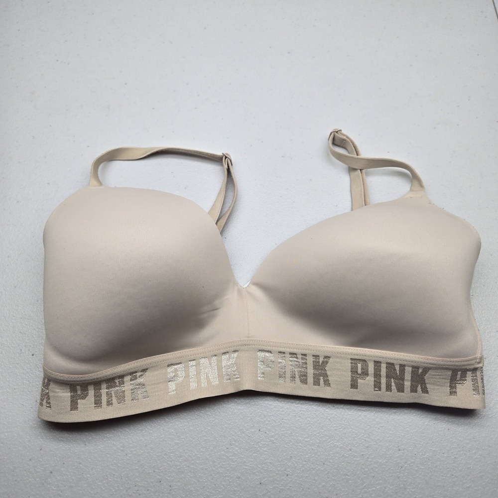 PINK Victoria's Secret Women Bra 34D Beige Lightly Lined Wear Everywhere Wireles